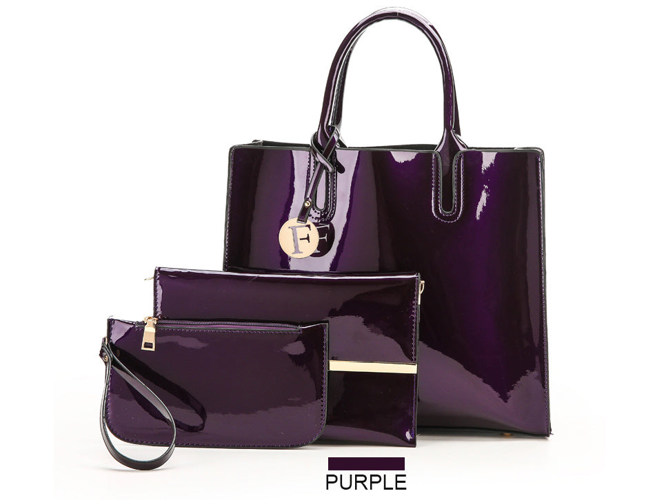 The Éclat Patent Leather Luxury Structured Tote – Convertible High-Shine 3-Piece Set Feminé Luxé