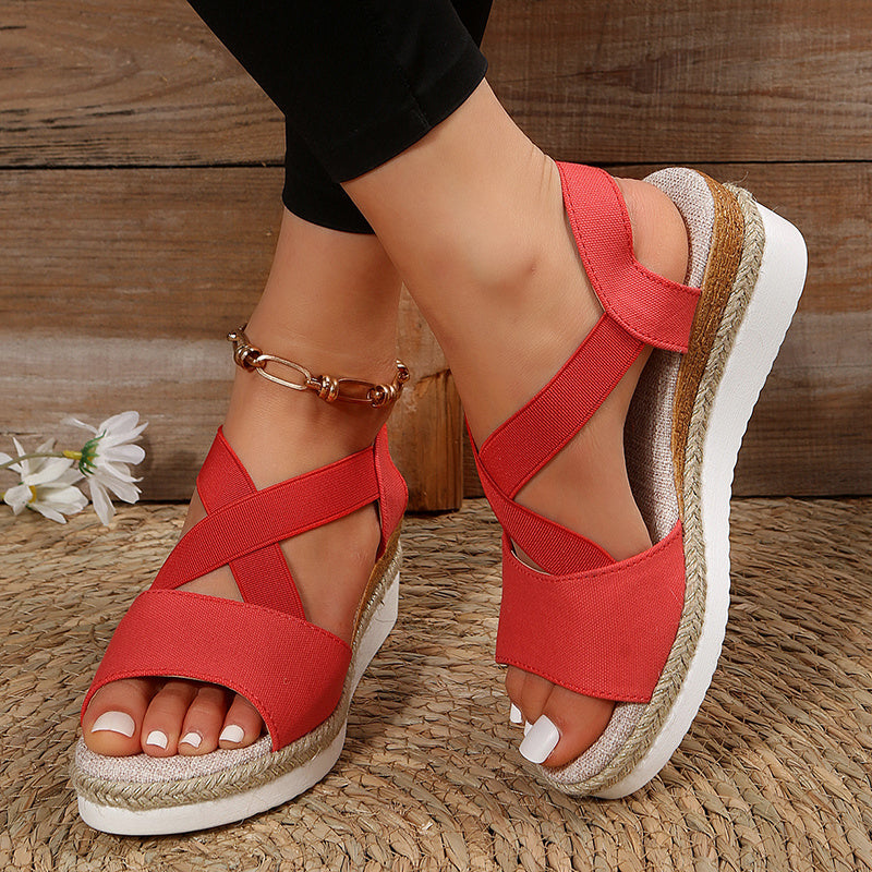 The Rhodes Gladiator Wedge: Cross-Strap Platform Canvas Heel Feminé Luxé