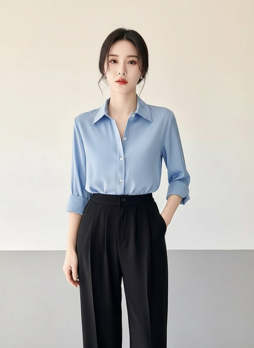 High-Grade Satin Glow Shirt – Luxe Minimal Elegance Feminé Luxé