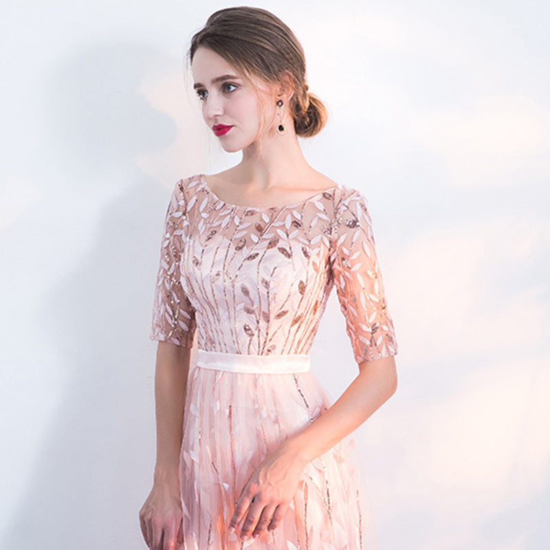 Elegant Pink Lace Princess Evening Gown Feminé Luxé