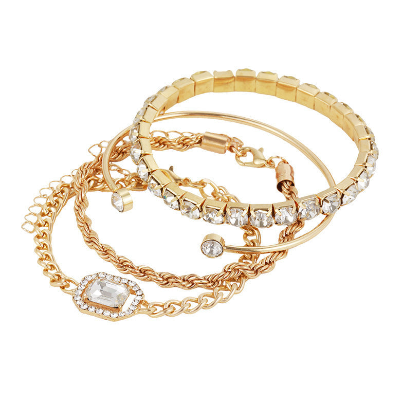 Bohemian Vintage Luxury 4-Piece Gold Tone Crystal Cuff & Layering Bracelet Set Feminé Luxé