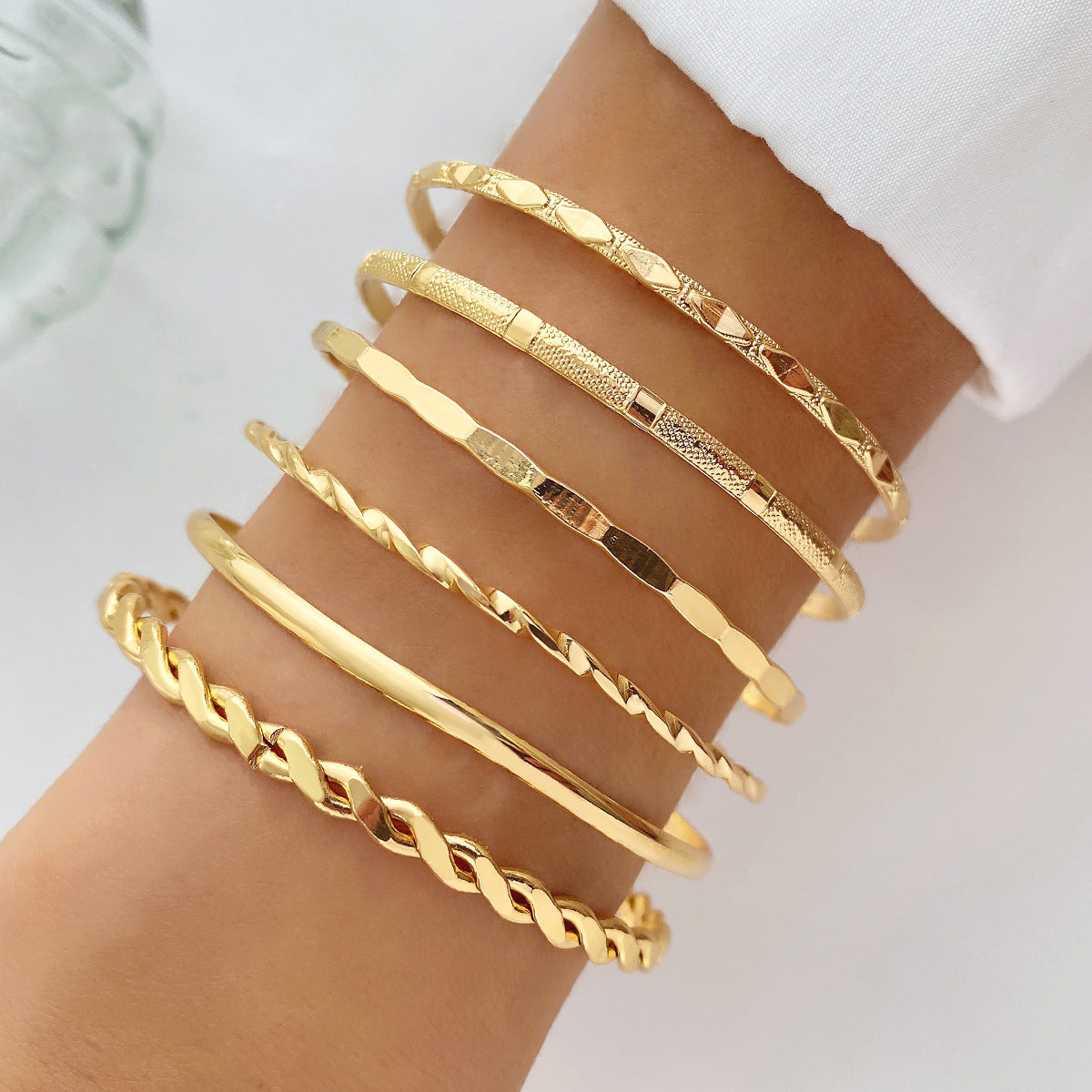 Bohemian Luxe 6-Piece Gold Tone Geometric & Twisted Bangle Set Feminé Luxé