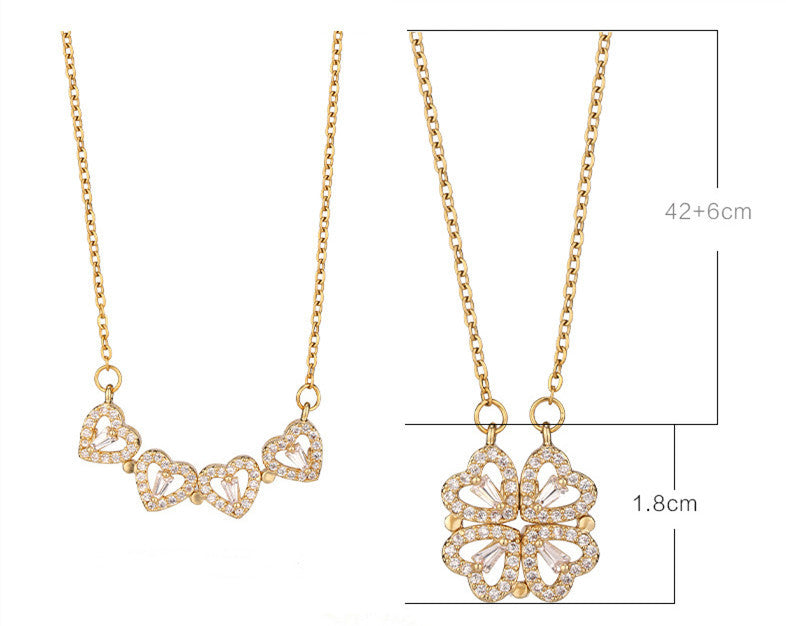 Luxury Four-Leaf Clover Radiance Necklace - Diamond-Inlaid Titanium Steel Charm Feminé Luxé