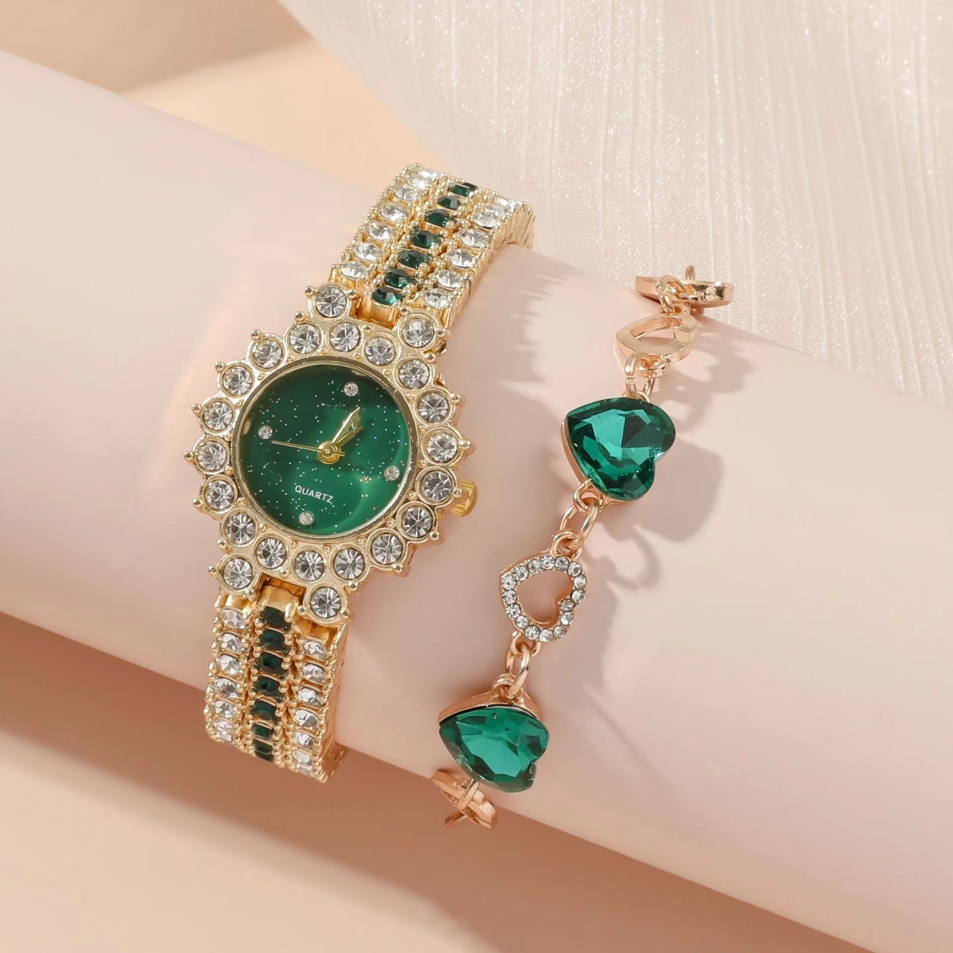 5-Piece Emerald Green Quartz Watch & Full Accessory Gift Set Feminé Luxé