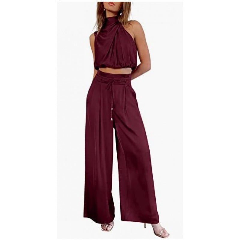 The Riviera Halter Crop Top & Wide-Leg Trousers Set | Summer Luxe Co-Ord Feminé Luxé