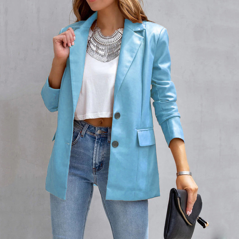 The 'Executive' Faux Leather Blazer | Single-Button Longline Cardigan Feminé Luxé