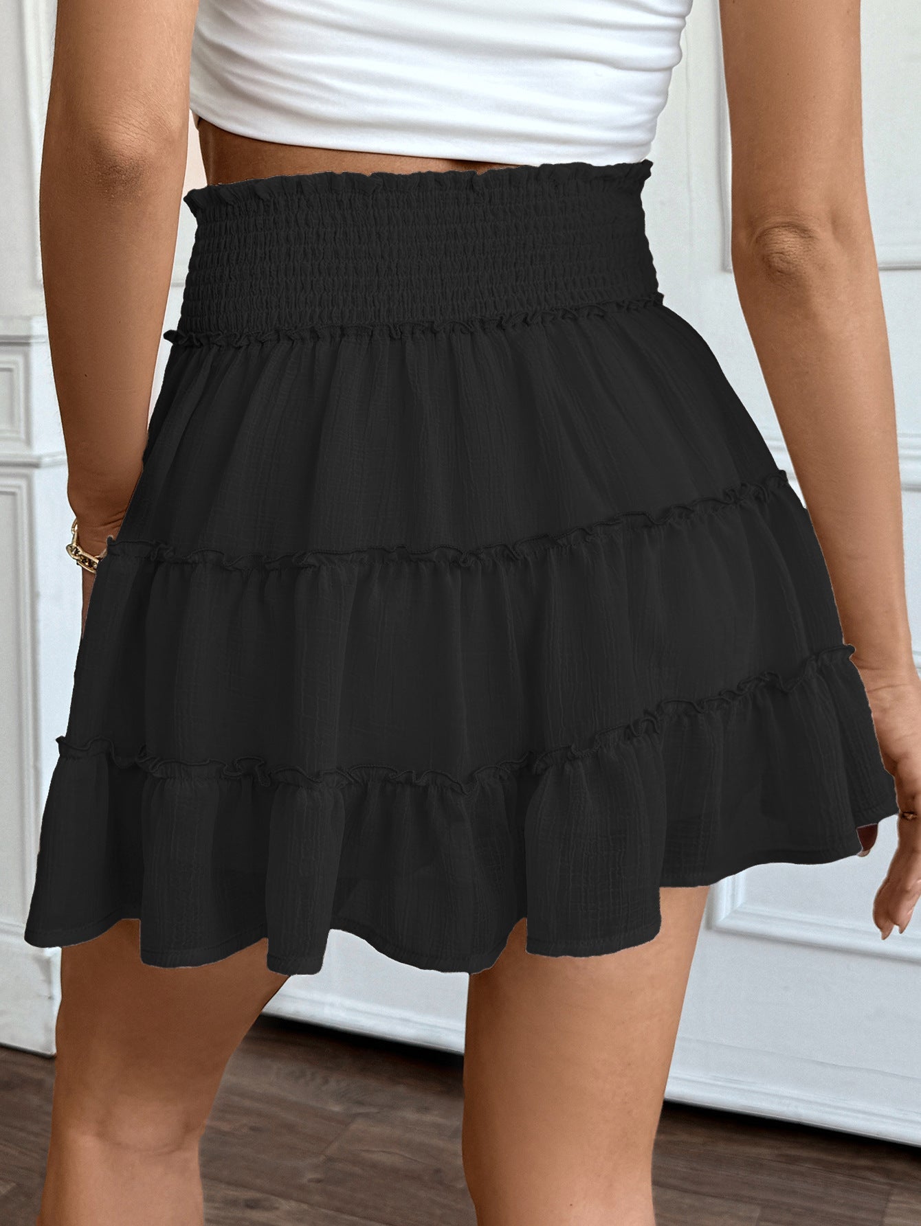 The Smocked High-Waist Resort Skort | Chic Pleated Mini with Ruffle Hem - Feminé Luxé Exclusive Feminé Luxé