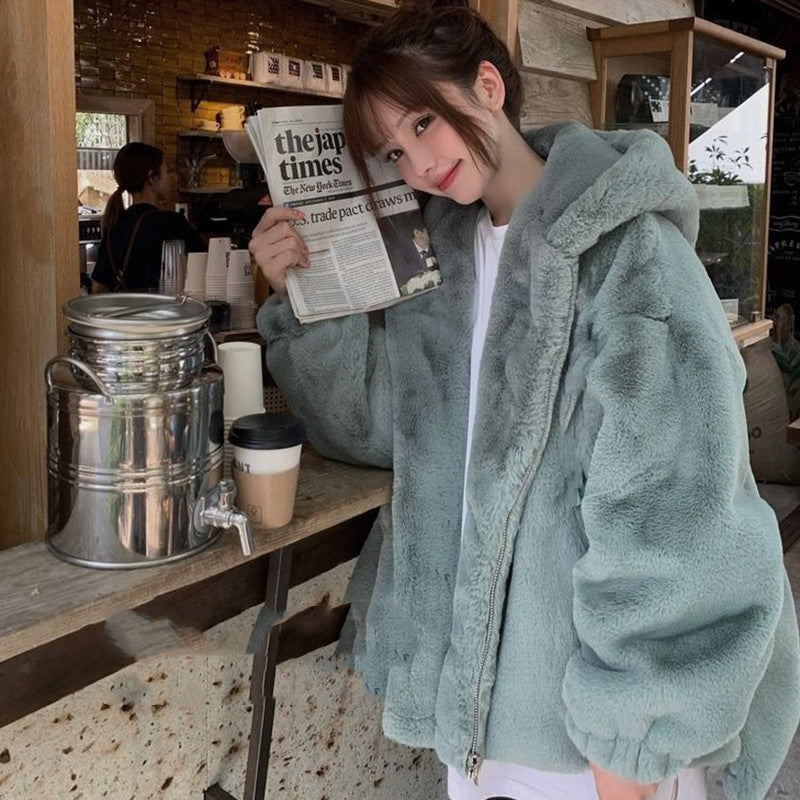 Luxurious Faux Fur Plus Cotton Thick Hooded Jacket Feminé Luxé