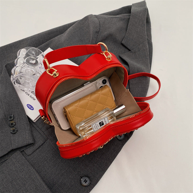 The 'Amour' Heart-Shaped Chain Crossbody - Luxe Studded Mini Statement Bag Feminé Luxé