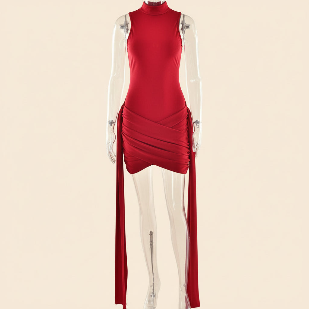 Chocolate Brown Bodycon Mini Dress with Side Tie Feminé Luxé