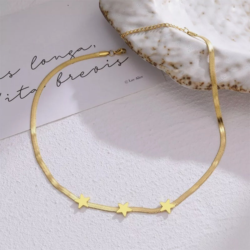 Celestial Star Serpent Necklace - Gold Plated Stainless Steel Statement Choker Feminé Luxé
