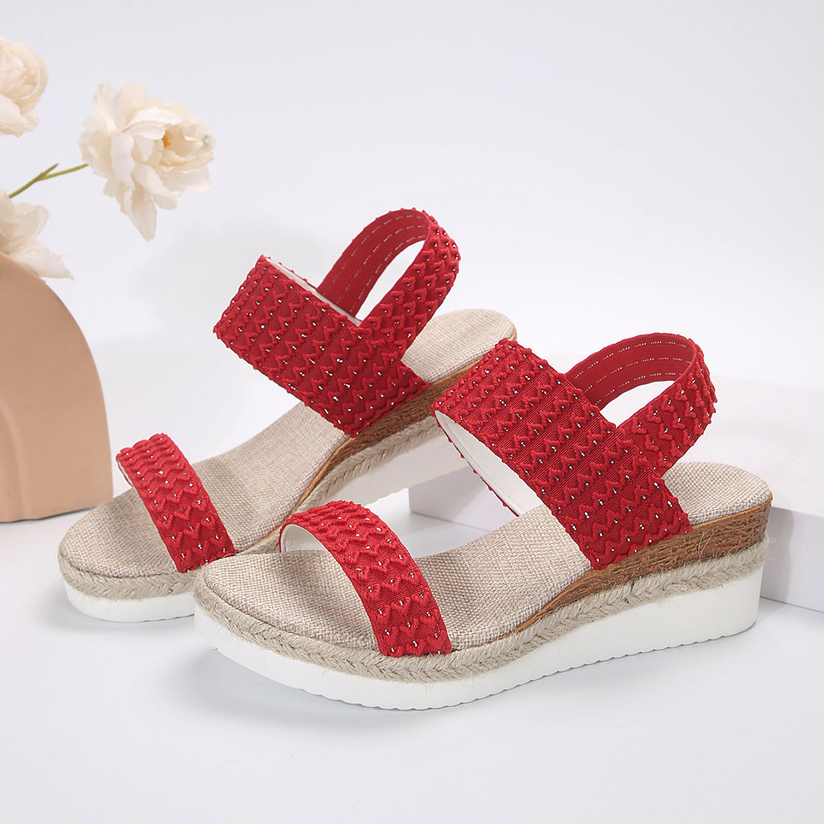The Santorini Woven Wedge: Espadrille Platform Peep-Toe Sandal Feminé Luxé