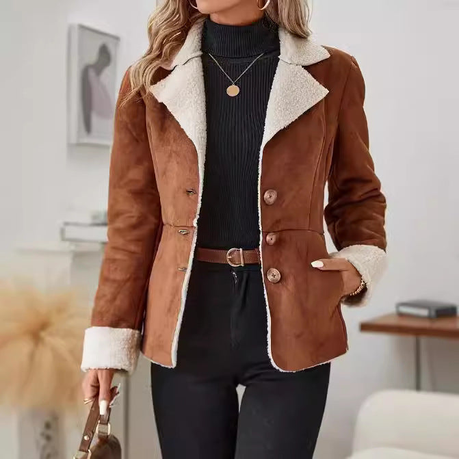 Stylish Casual Cold-Proof Integrated Fur Lapel Jacket Feminé Luxé