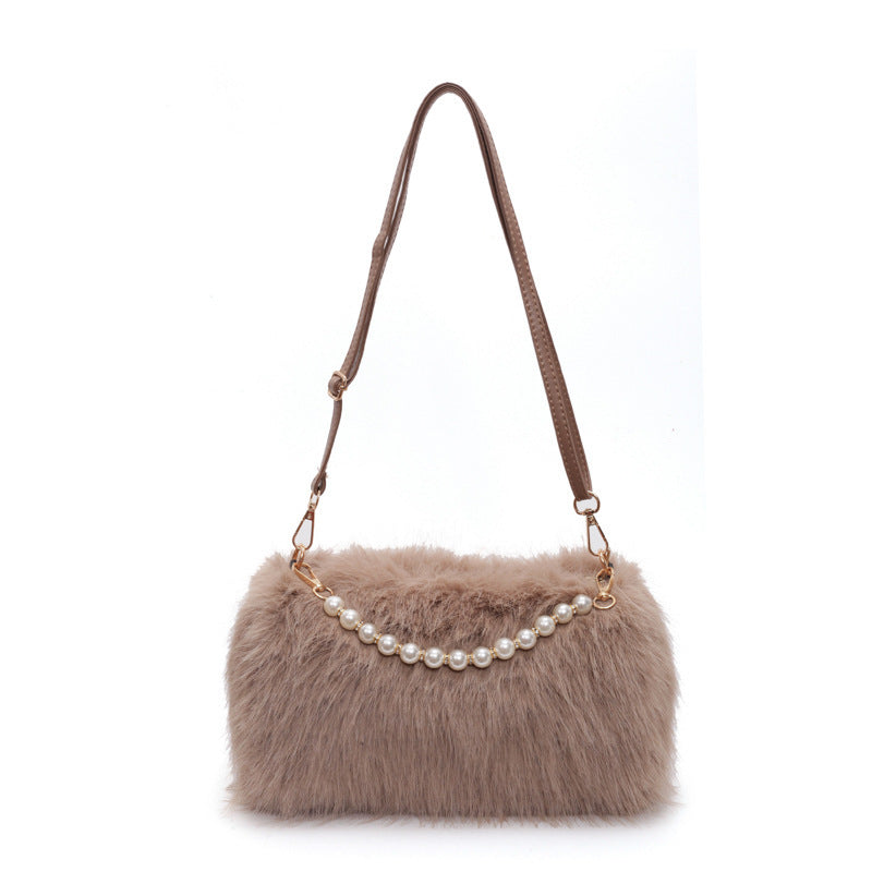 The Étoile Pearl-Chain Plush Crossbody – Luxury Faux Fur Winter Statement Bag Feminé Luxé