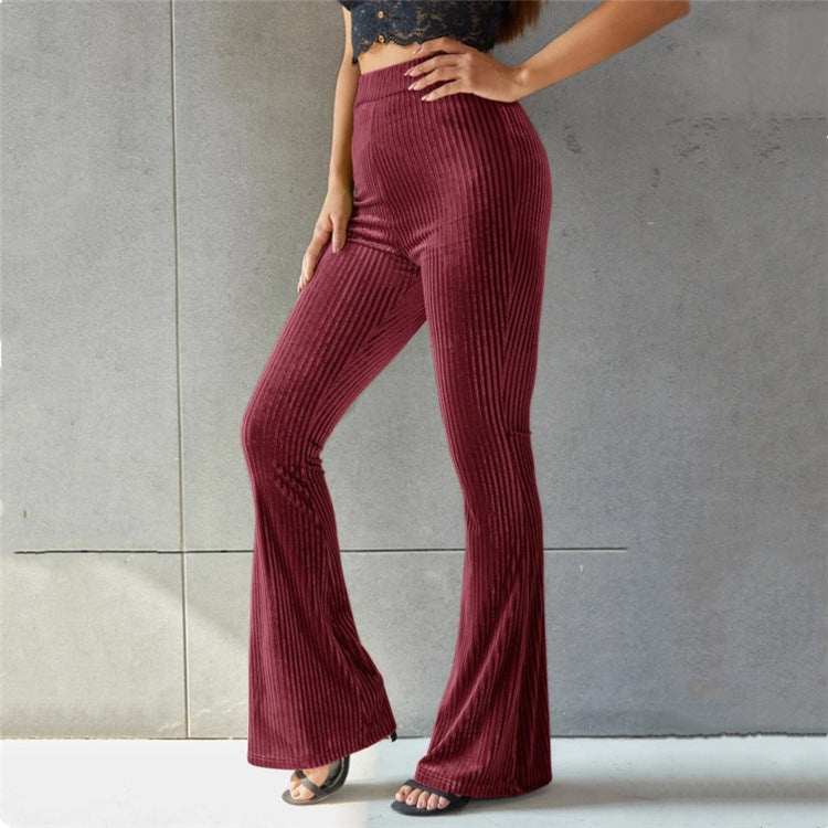 Luxé Gold Velvet Plissé High-Waist Flared Trousers Feminé Luxé
