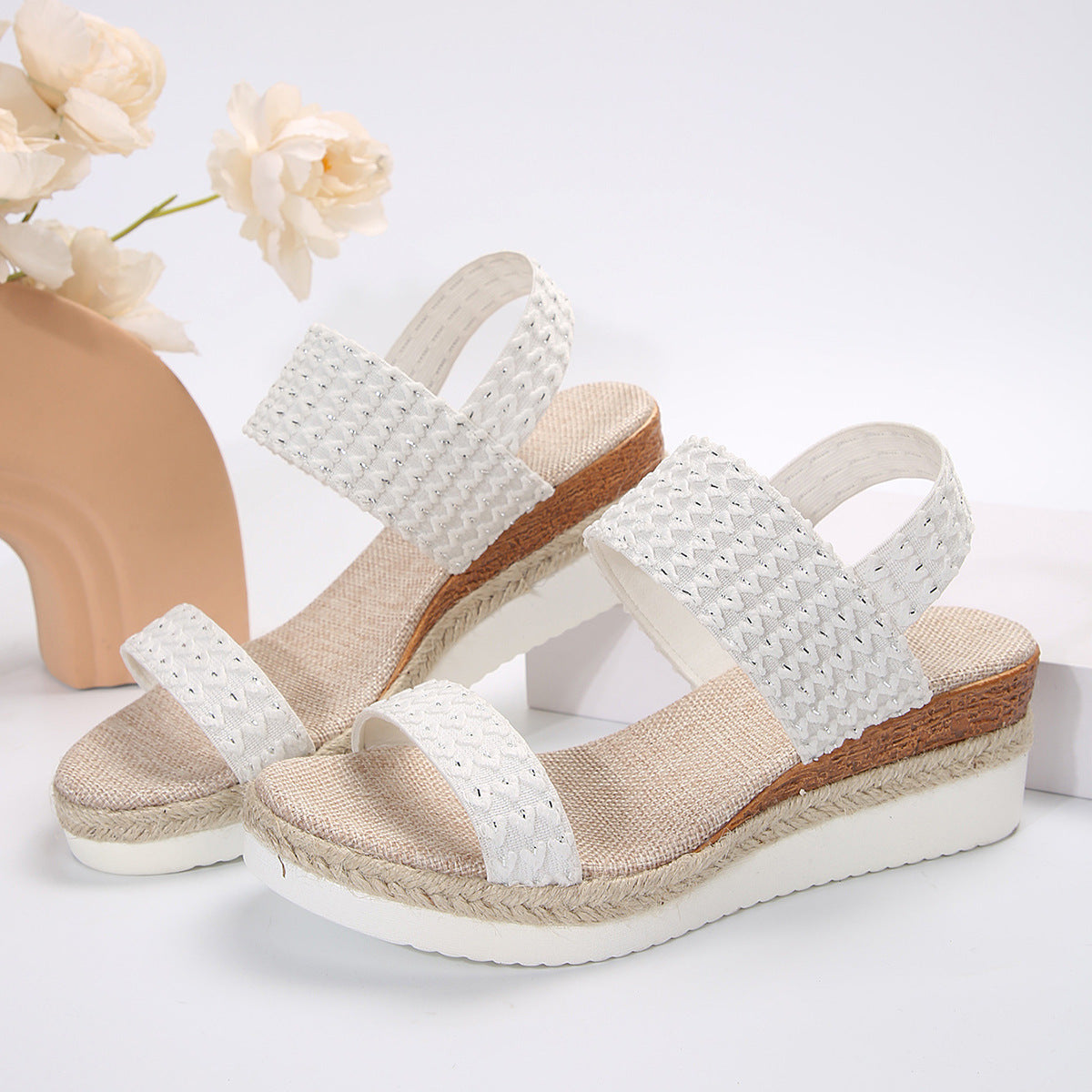 The Santorini Woven Wedge: Espadrille Platform Peep-Toe Sandal Feminé Luxé