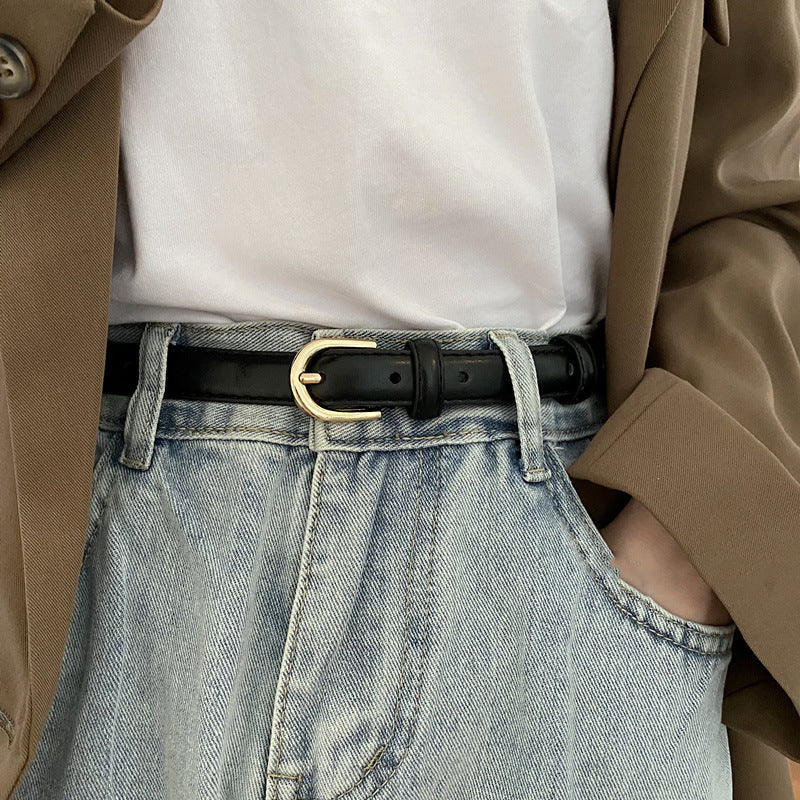 The Essential Chic: Minimalist Slim Faux Leather Belt with Pin Buckle Feminé Luxé