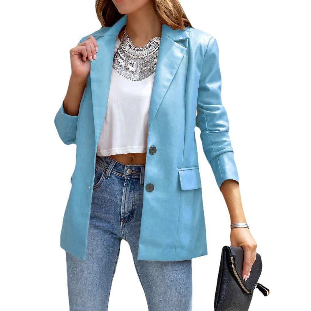 The 'Executive' Faux Leather Blazer | Single-Button Longline Cardigan Feminé Luxé