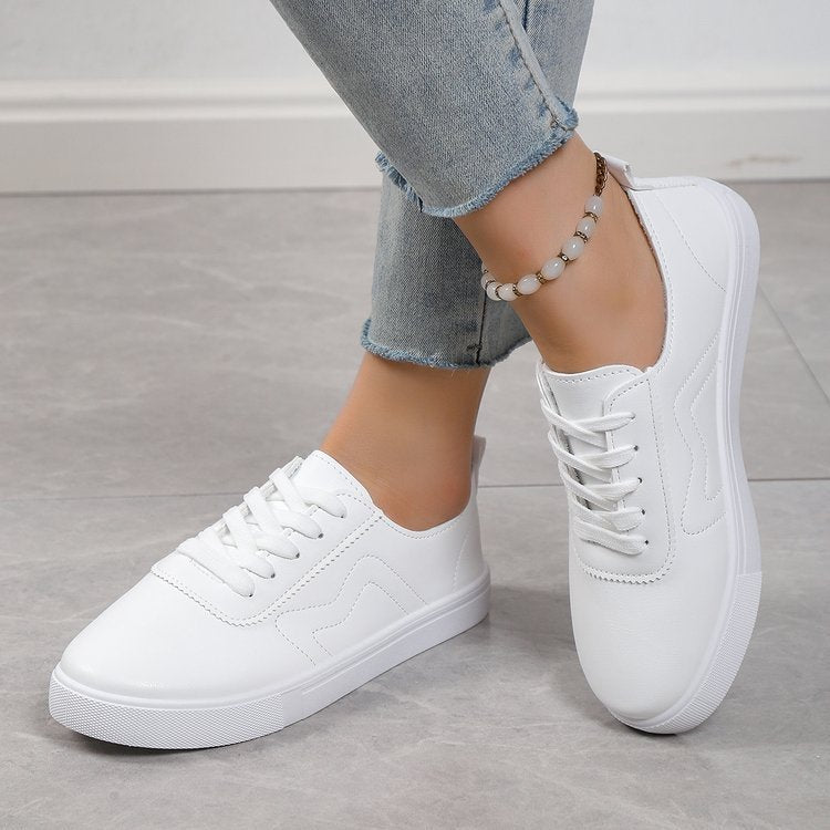 Round Toe Flat Bottom Lace Up Casual Comfortable White Shoes Feminé Luxé