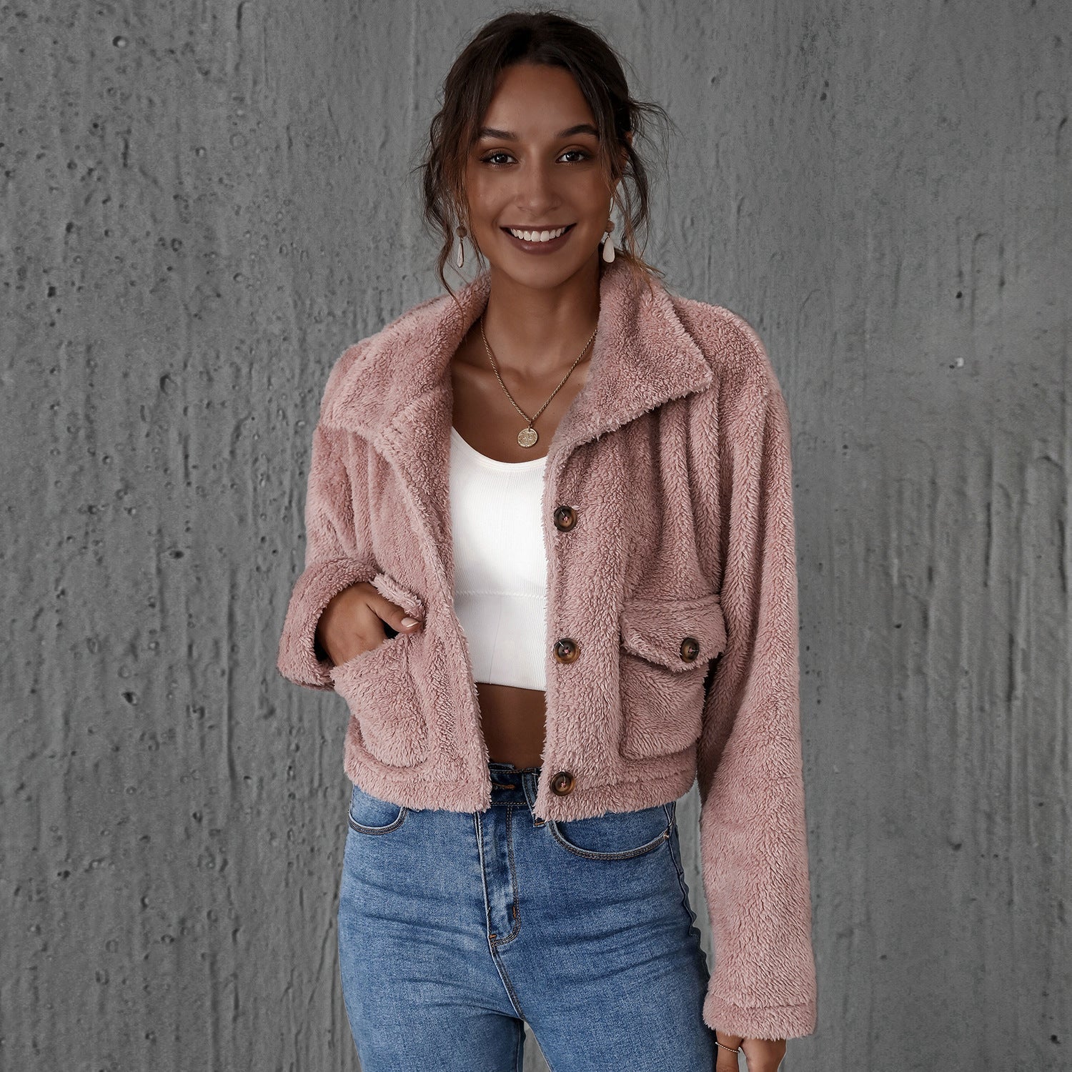 Ultra-Warm Faux Fur Plush Cropped Winter Jacket Feminé Luxé