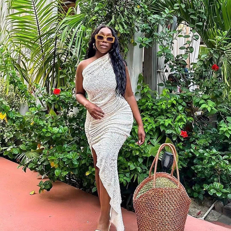 Chic White One-Shoulder Irregular Hem Bodycon Dress Feminé Luxé