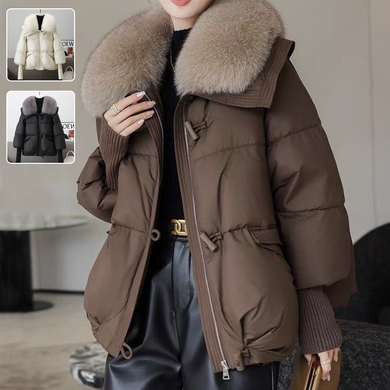 Chic Down Cotton-Padded Short Winter Coat with Faux Fur Collar Feminé Luxé