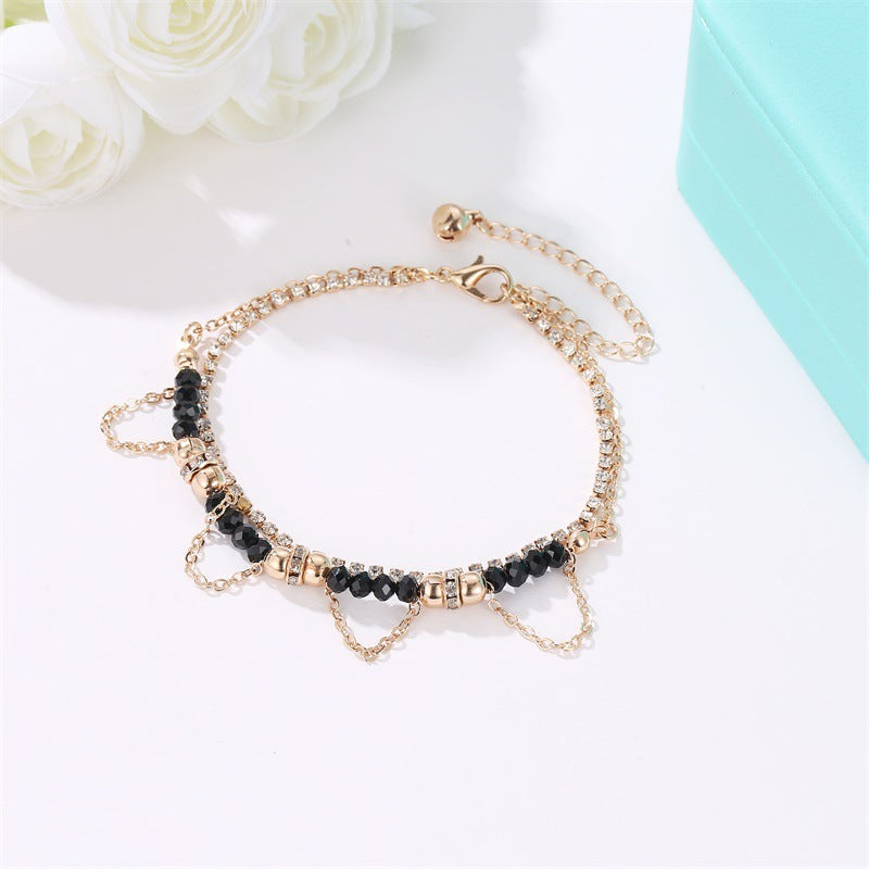 Bohemian Ethnic Style Beaded Tassel Layering Bracelet (Gold & Black) Feminé Luxé