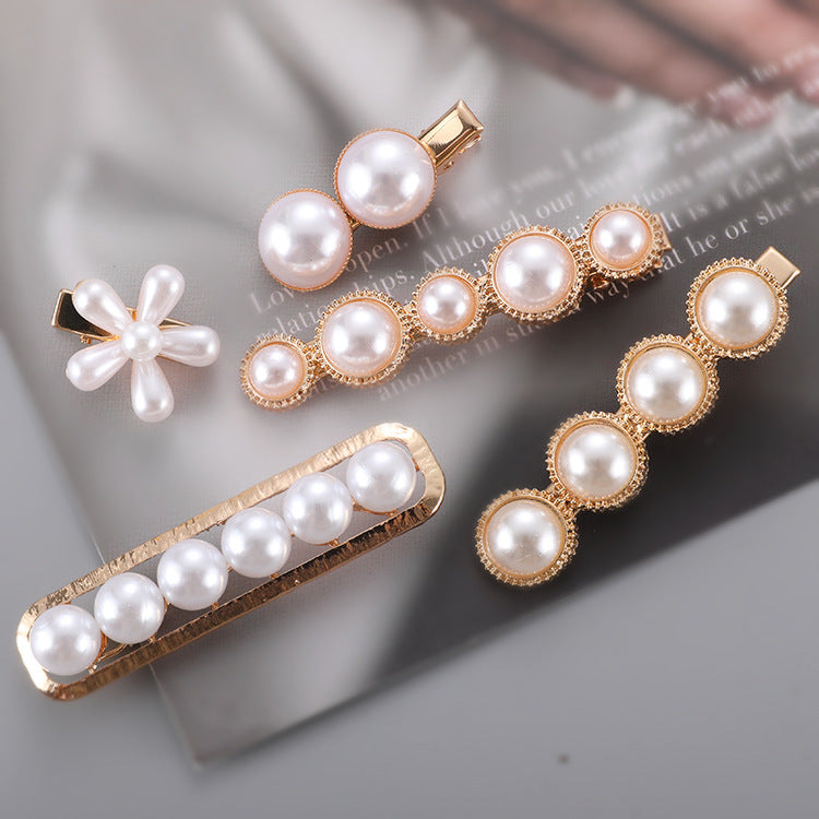 The Parisian Clip Set: Opulent Faux Pearl & Petal Hair Barrette Collection - Luxe Gold-Tone Statement Clips Feminé Luxé