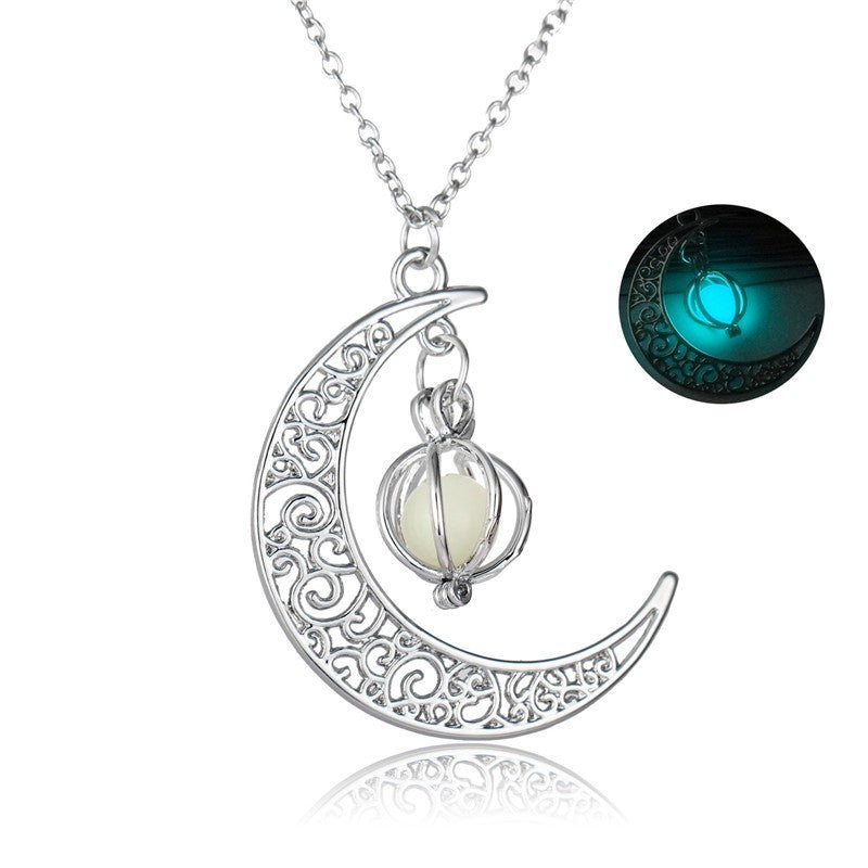 Mystic Moonlight Glimmer Necklace - Glow-in-the-Dark Moonstone Charm on Bamboo Chain Feminé Luxé