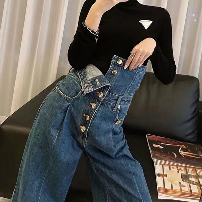 Relaxed Fit High-Waist Button-Detail Flare Jeans Feminé Luxé