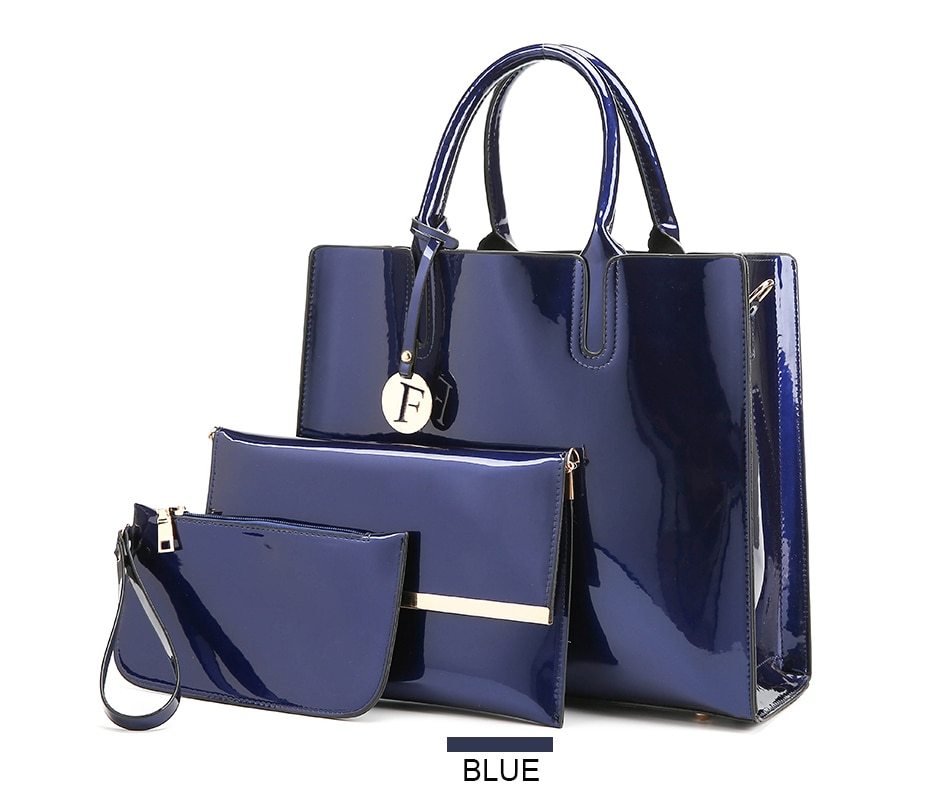 The Éclat Patent Leather Luxury Structured Tote – Convertible High-Shine 3-Piece Set Feminé Luxé