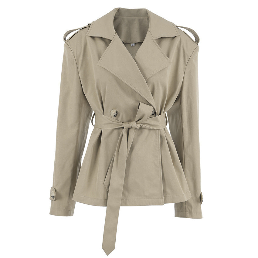 Trendy Casual Lace Up Waist-tight Mid-length Khaki Trench Coat For Women Feminé Luxé