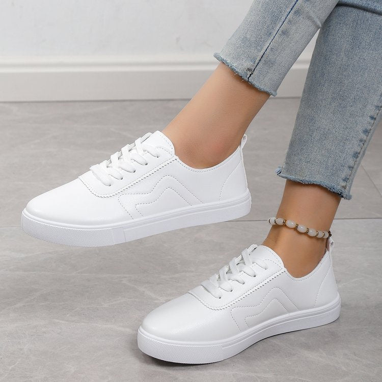Round Toe Flat Bottom Lace Up Casual Comfortable White Shoes Feminé Luxé
