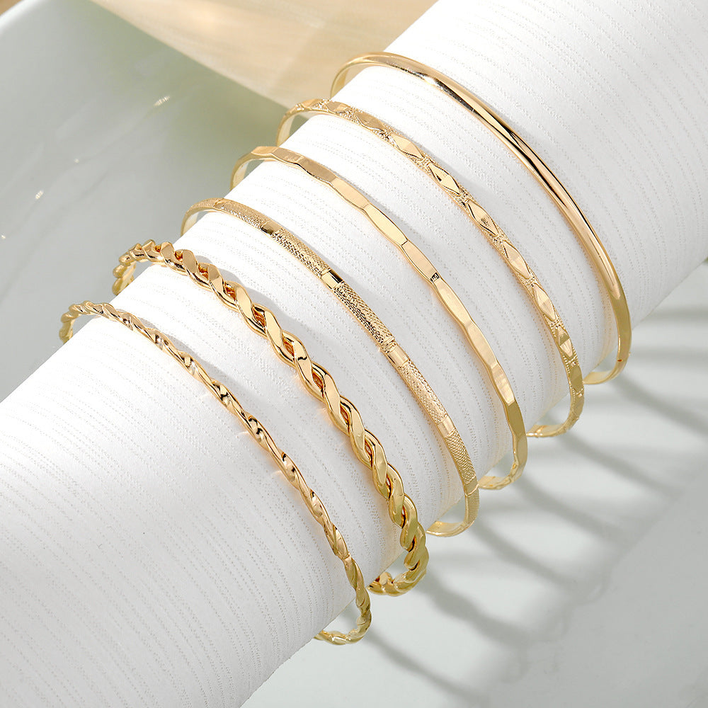 Bohemian Luxe 6-Piece Gold Tone Geometric & Twisted Bangle Set Feminé Luxé