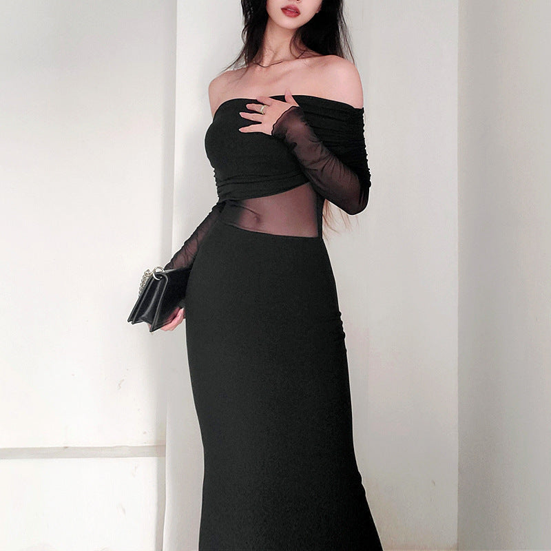 Elegant Off-Shoulder Long Sleeve Maxi Dress – Winter Sexy Evening Gown Feminé Luxé
