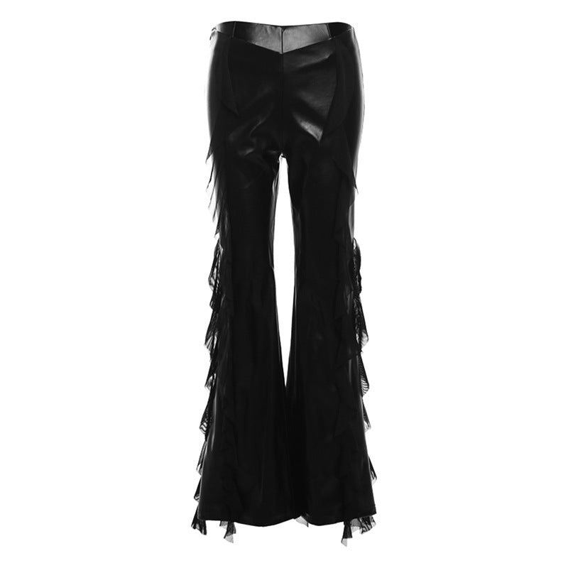 Feminé Luxé Exclusive The 'Femme Fatale' Mesh-Paneled Faux Leather Flare Trousers Feminé Luxé