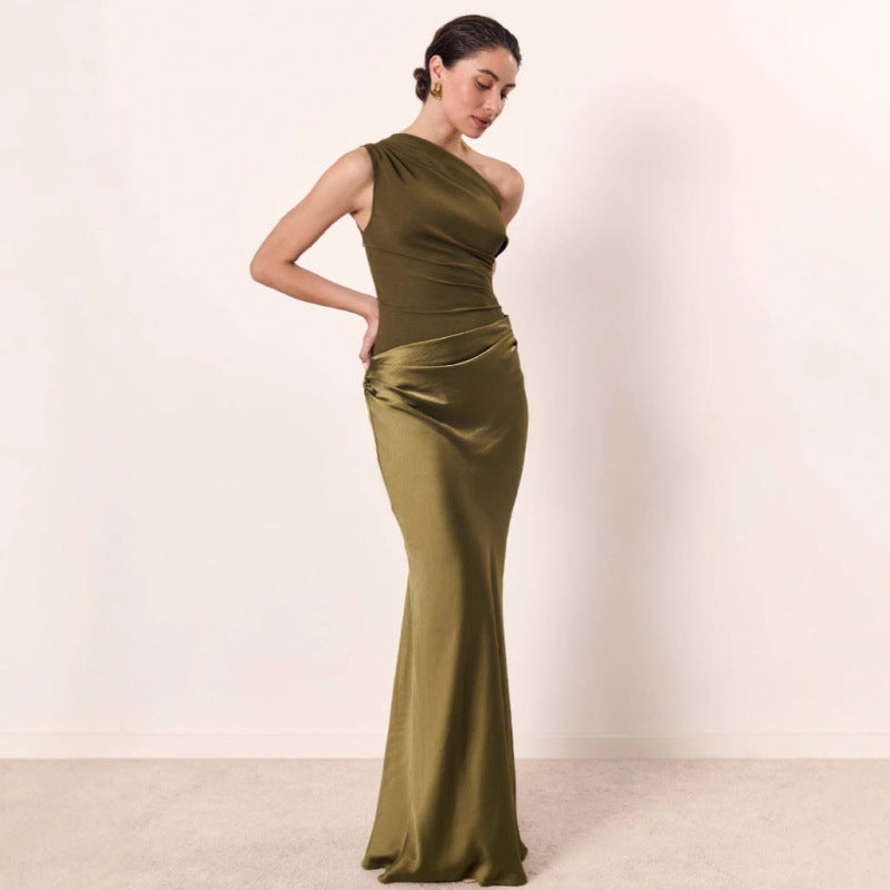Espresso One-Shoulder Satin Gown Feminé Luxé