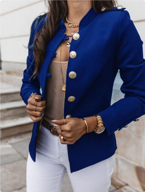 The Regal Military-Inspired Slim Blazer – High Neck Detail Feminé Luxé