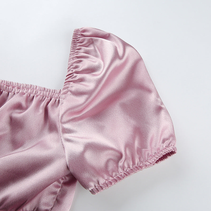 Silky Satin Corset Style Lace-Up Top - Princess Sleeves Feminé Luxé