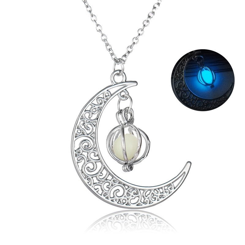 Mystic Moonlight Glimmer Necklace - Glow-in-the-Dark Moonstone Charm on Bamboo Chain Feminé Luxé