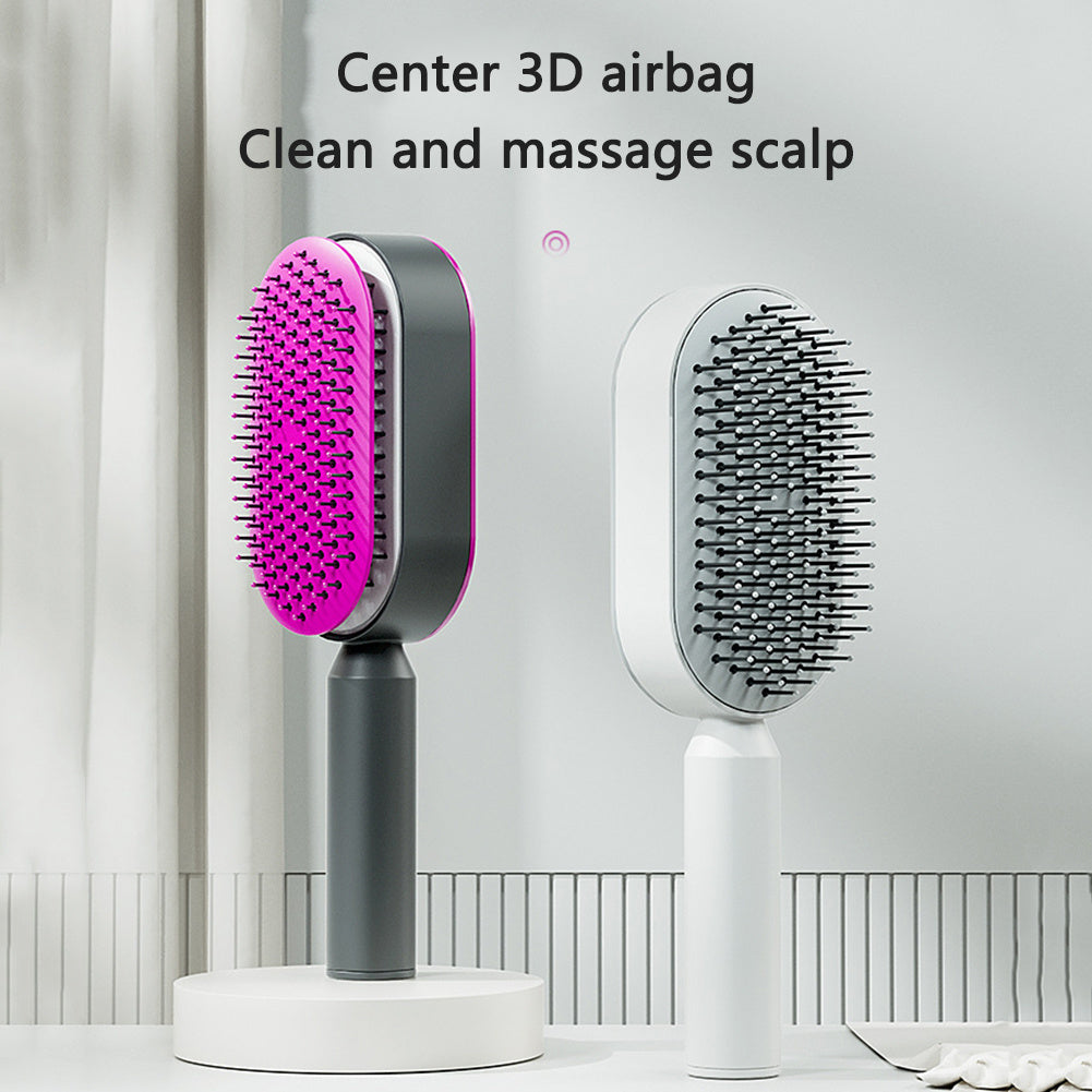 The Serenity Glide: One-Key Self-Cleaning Detangler & Scalp Massager Brush Feminé Luxé