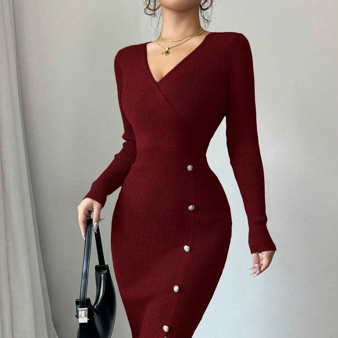 Ribbed Knit Bodycon Midi Dress Feminé Luxé