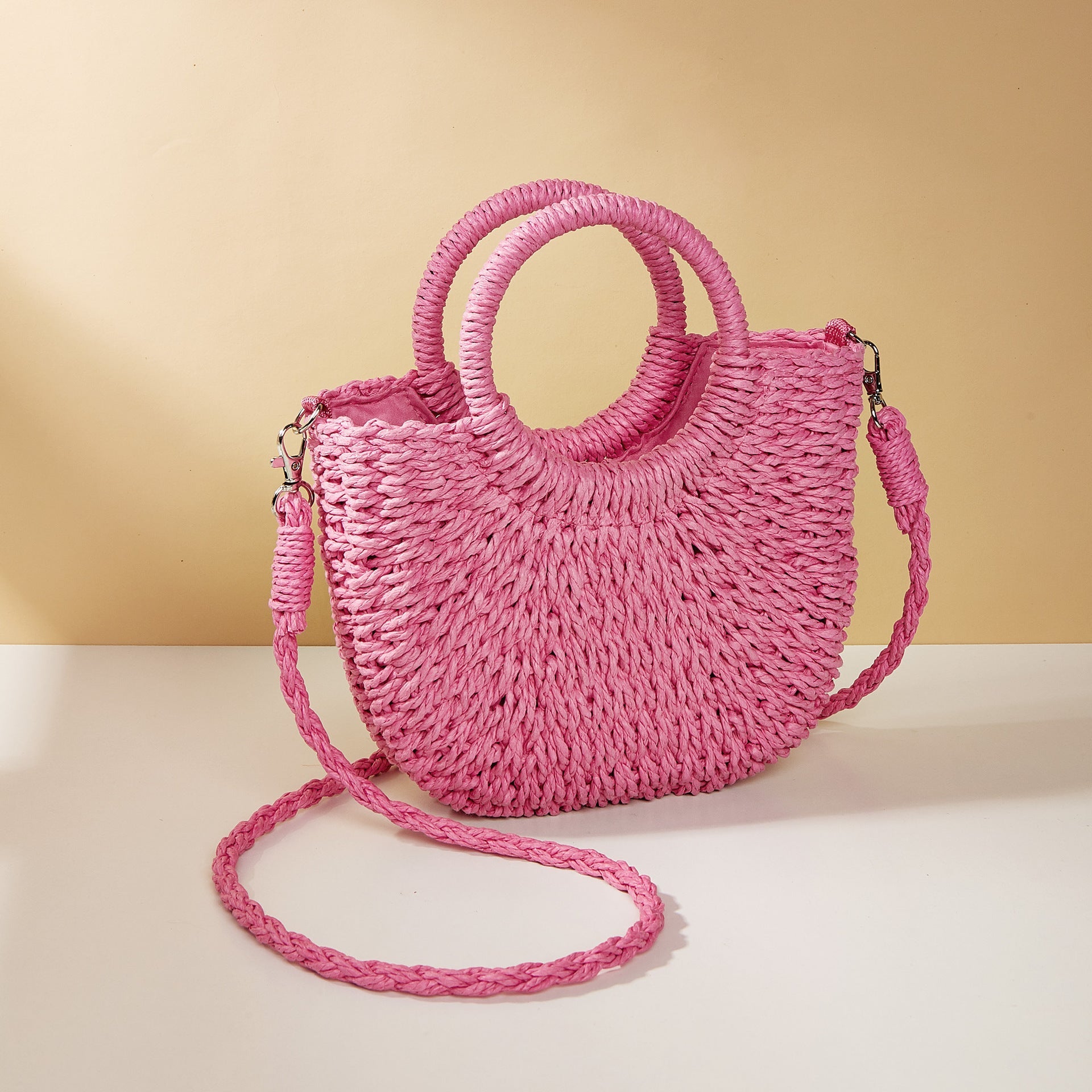 The Saint-Tropez Weave Beach Tote – Chic Round Handle Paper Straw Handbag Feminé Luxé