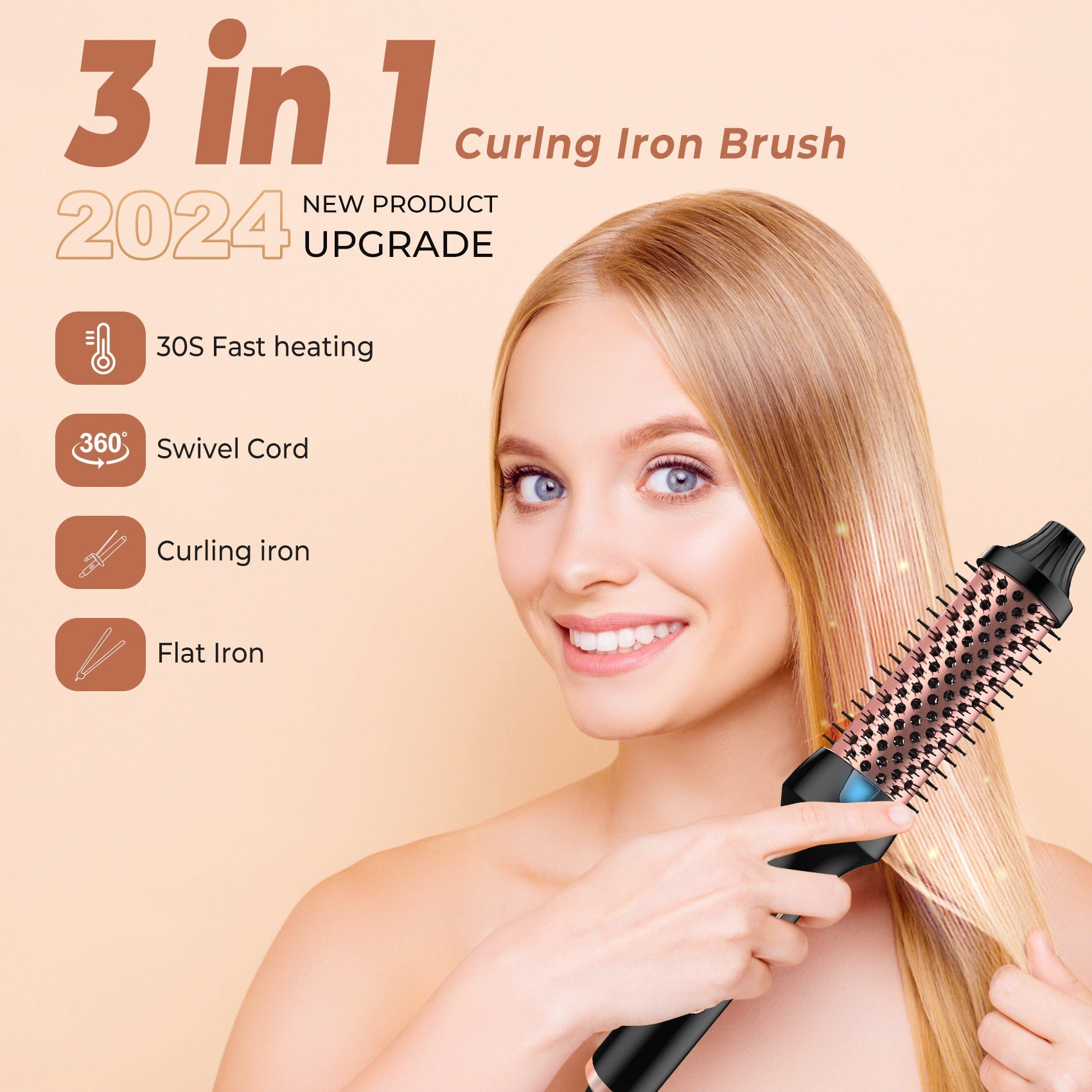The Triple Luxe Styler: 3-in-1 Dual PTC Heat Pro-Volume Curling & Flat Iron Brush Feminé Luxé