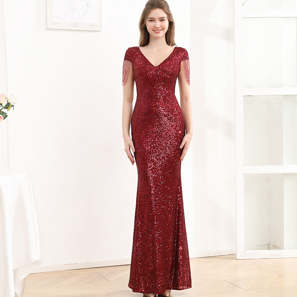 Sequined Slim Fit Long Evening Gown – Elegant Sparkling Formal Dress Feminé Luxé
