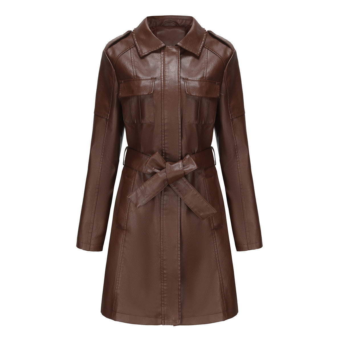 The 'Regent' Mid-Length Faux Leather Trench | Belted British Style Coat Feminé Luxé