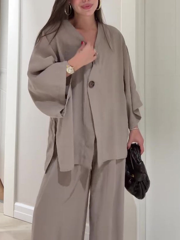Minimalist Single-Button Top & Wide-Leg Pant Set | Feminé Quiet Luxury Co-ord Feminé Luxé