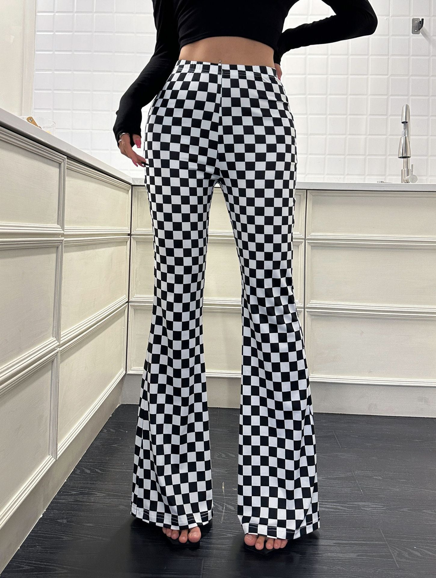 Iconic Checkerboard High-Waist Flared Yoga Pants Feminé Luxé