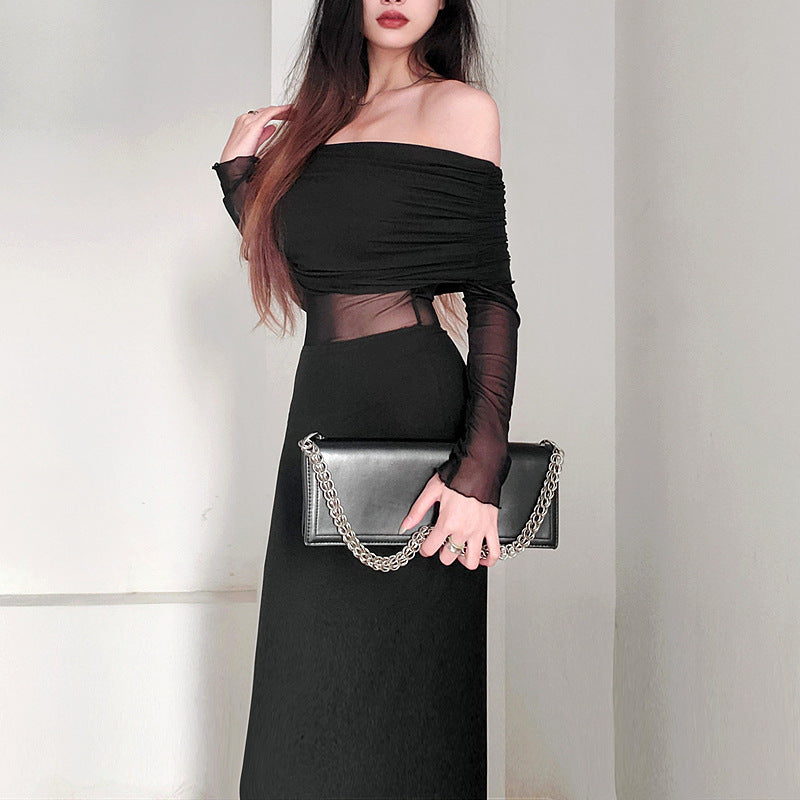 Elegant Off-Shoulder Long Sleeve Maxi Dress – Winter Sexy Evening Gown Feminé Luxé
