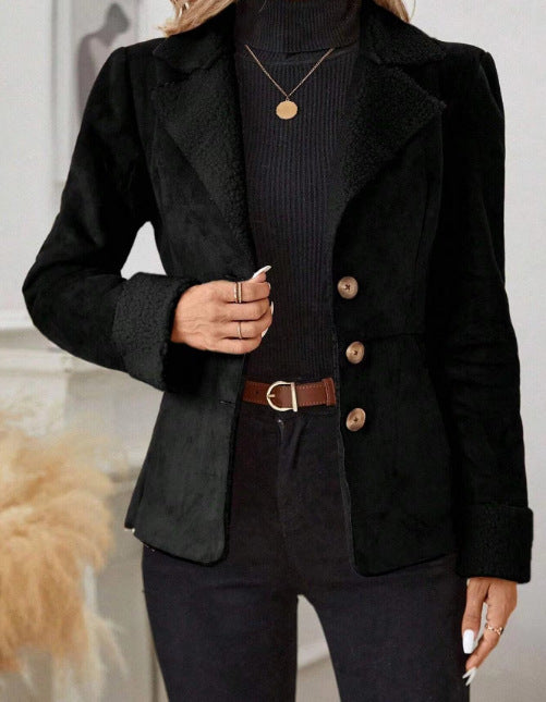 Stylish Casual Cold-Proof Integrated Fur Lapel Jacket Feminé Luxé